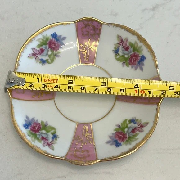 Vtg Pink Lusterware Footed Teacup Saucer Floral Gold Rim Tea Cup Iridescent - Picture 4 of 13